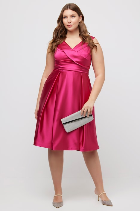 Abendkleid, A-Linie, drapiert, V-Ausschnitt, ärmellos