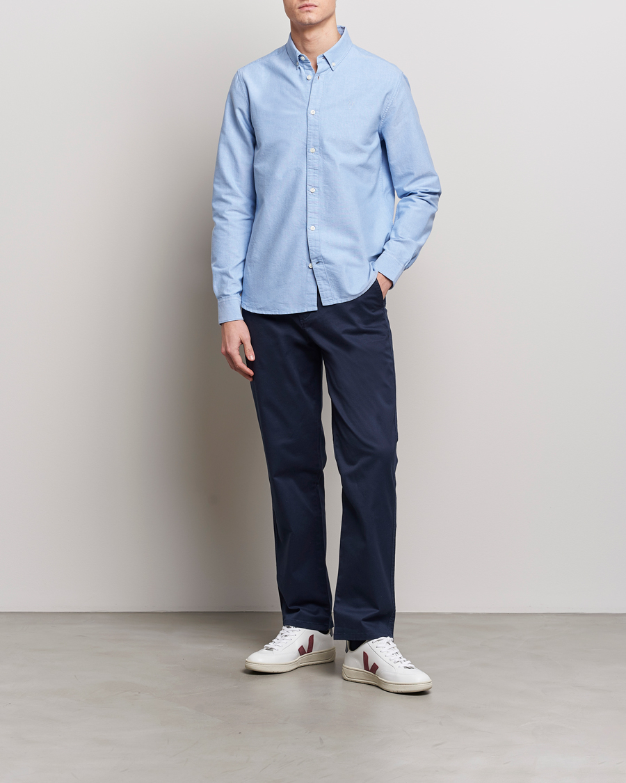 KnowledgeCotton Apparel Harald Small Owl Regular Oxford Shirt Lapis Blue