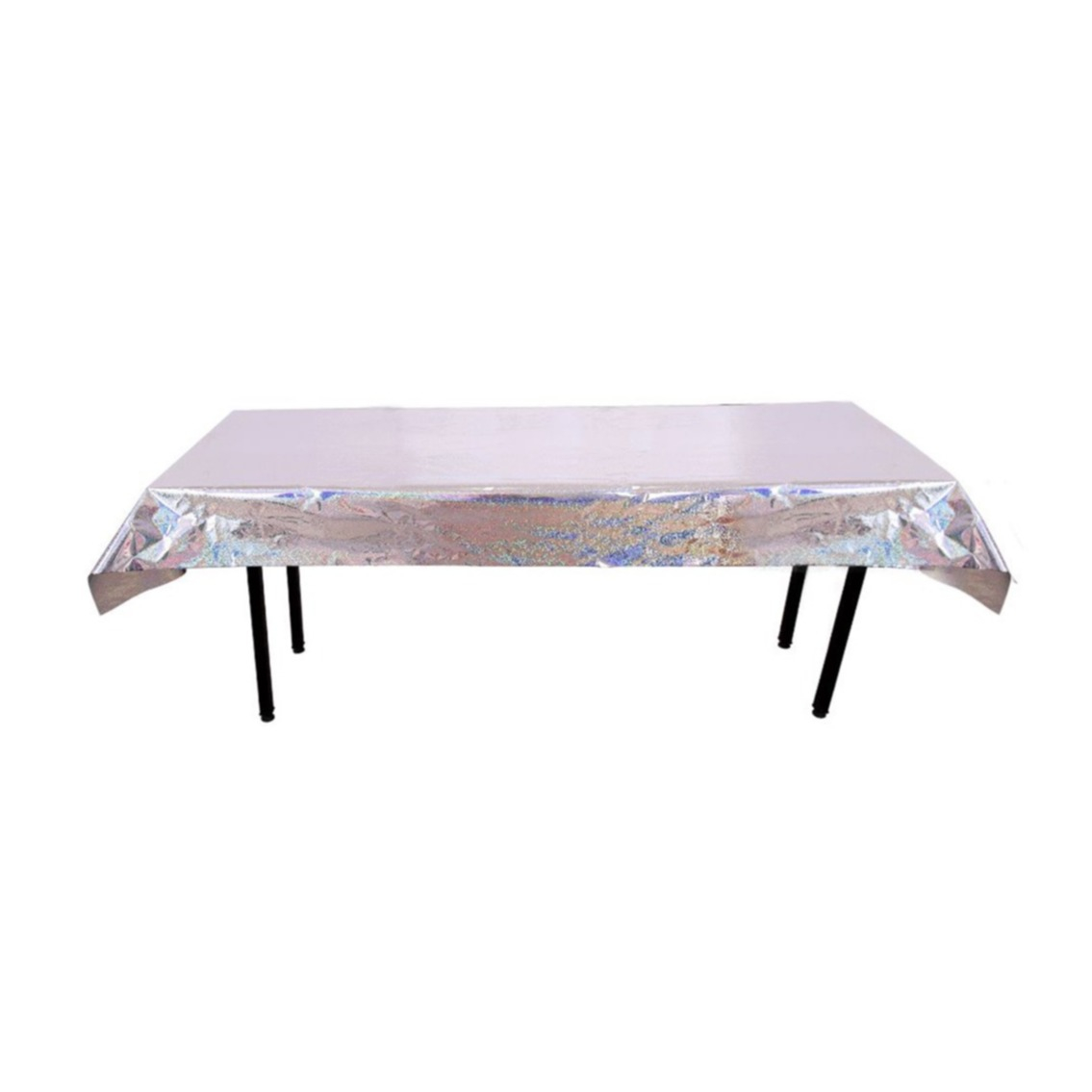 (270x100cm) Glitzer Deko Folien Tischdecke Party Dekoration Tisch Tuch Metallic Design - Silber