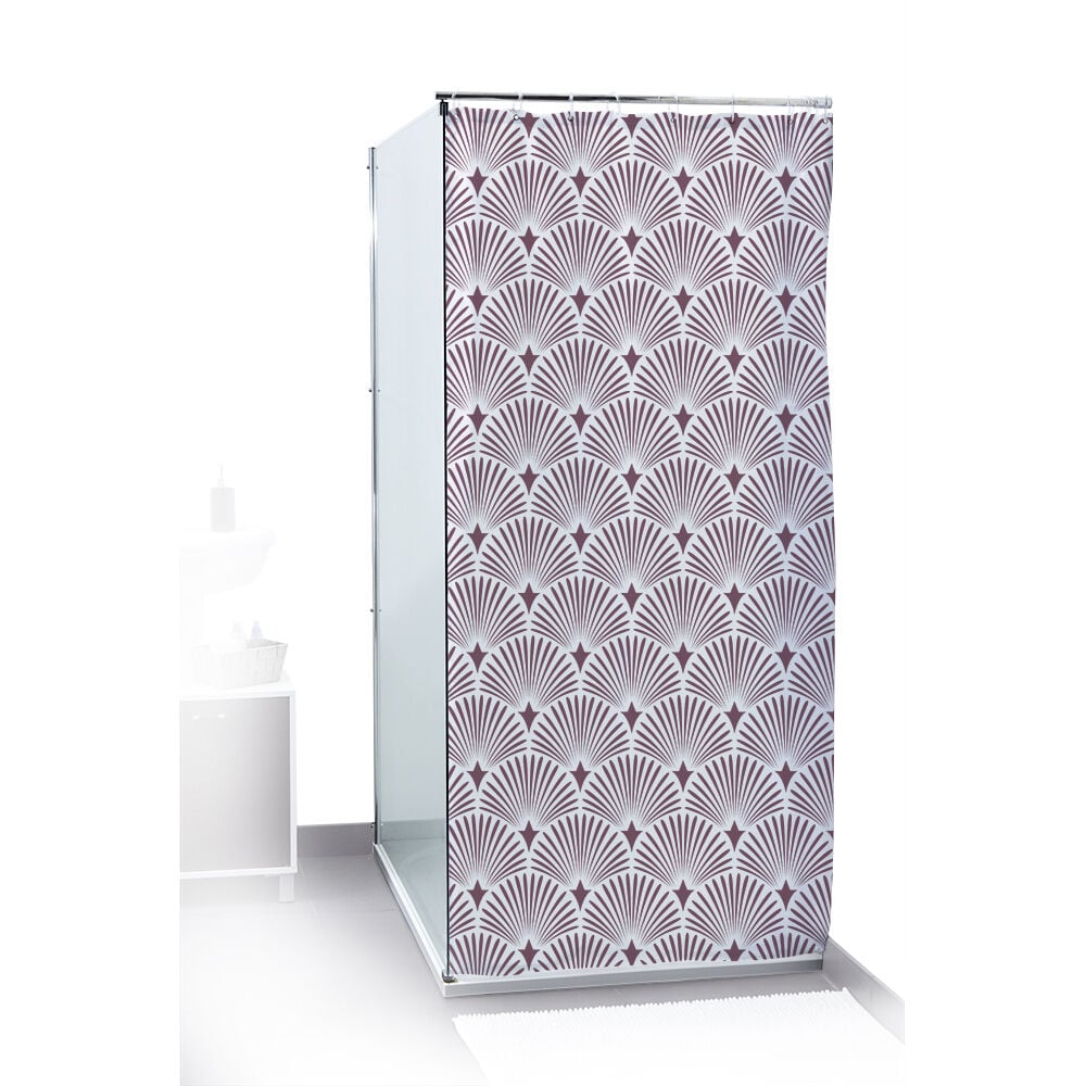 Rideau de douche motif vague japonaise blanc et marron 180x200cm