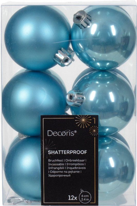 Decoris - Kerstballen - Mix Lichtroze/IJsblauw - 24x 6 cm - Kunststof