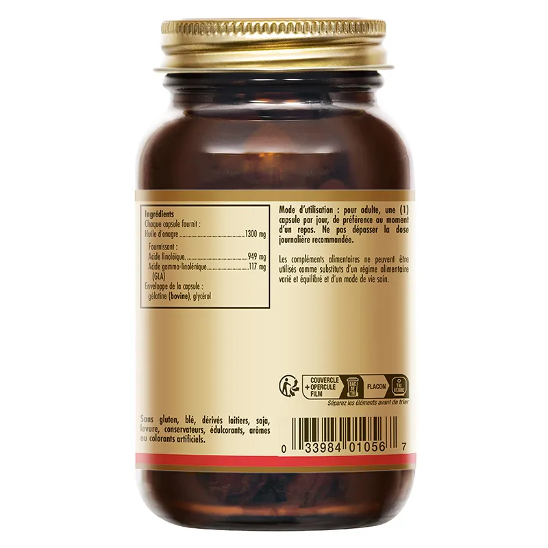 Huile d'Onagre 1300mg - Equilibre Féminin - Maintien des tissus de la peau - 30  Capsules