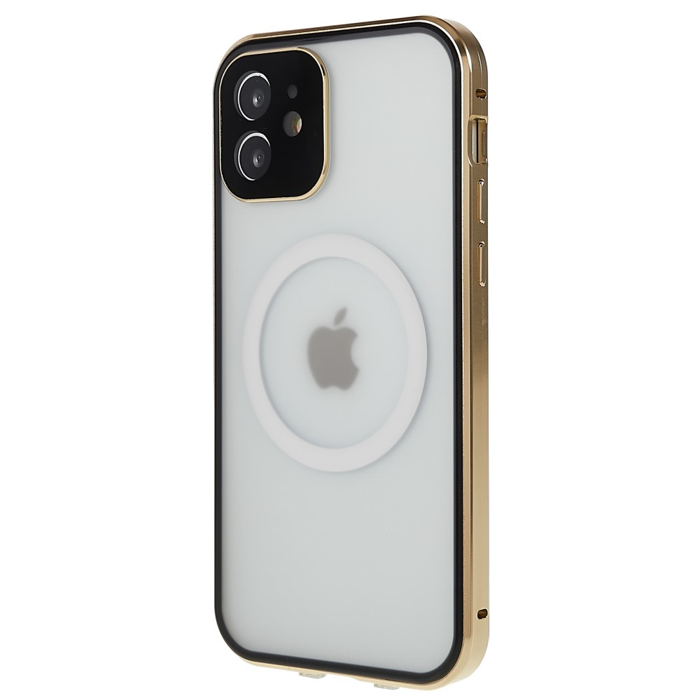 iPhone 12 MagSafe Magnetische Alu Schutzhülle mit Panzer Glas Backcover   Display- / Kameraglasschutz (Magnet-Technologie) - Gold
