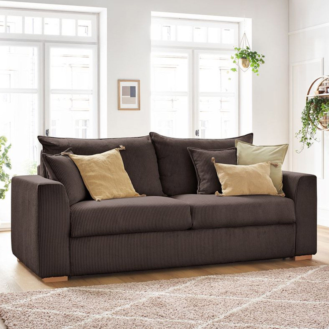 Bobochic Canapé convertible express augustin velours côtelé marron  - 225x96x97 cm