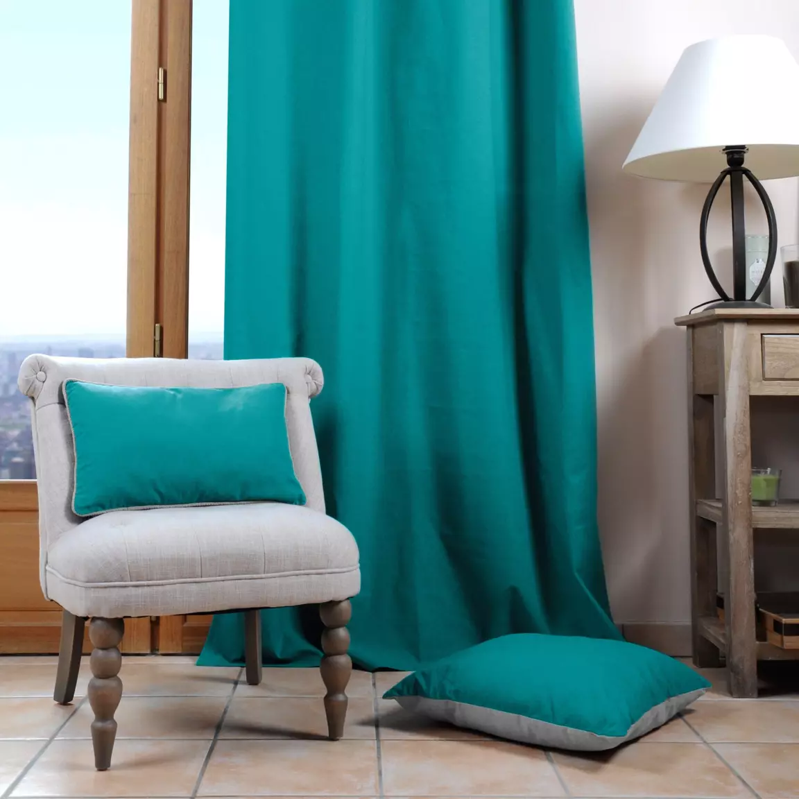 Coussin carré (50 cm) Duo Bleu céladon
