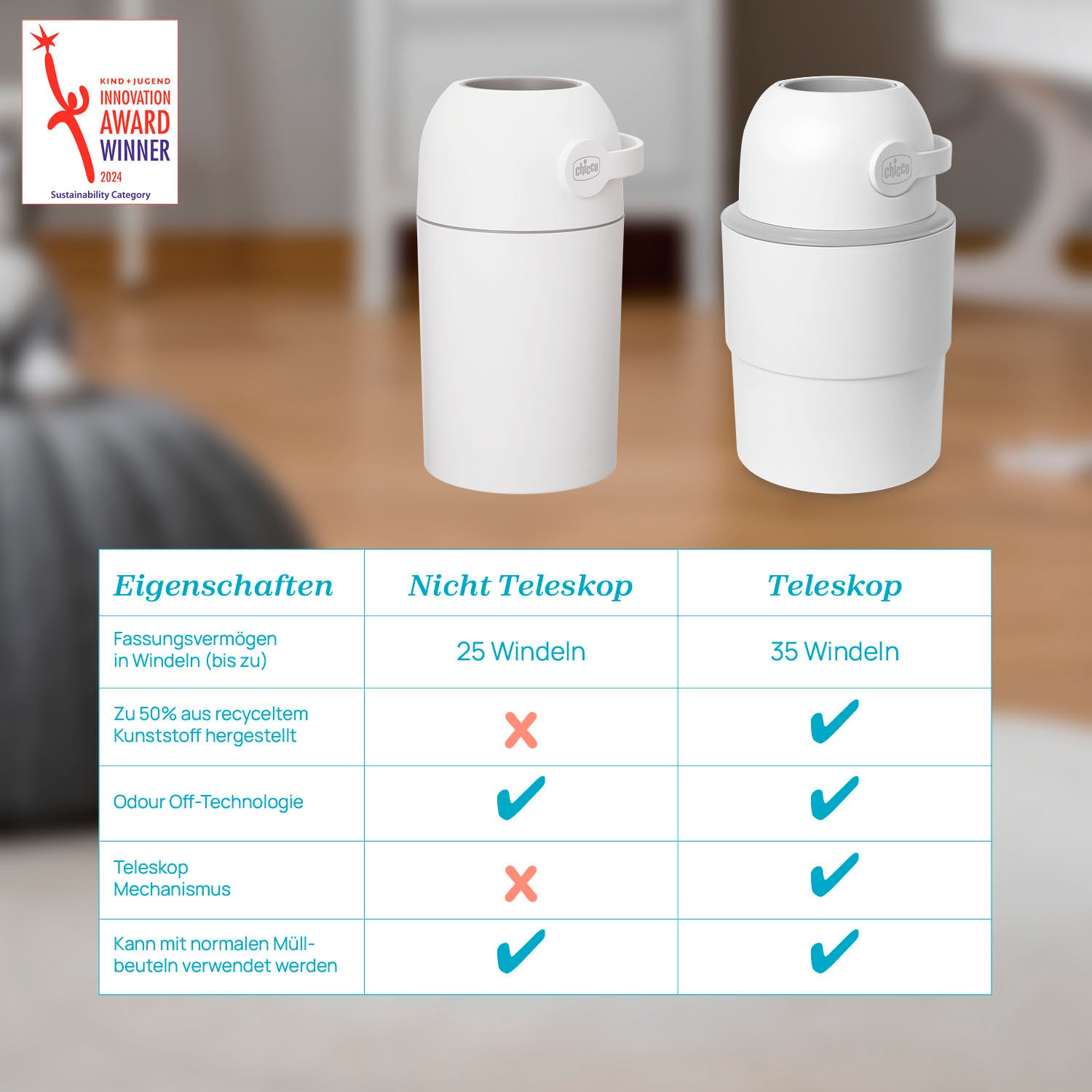 Chicco Windeleimer »Odour Off« inkl. 1 Pack Müllbeutel Odouzr off; teilweise aus recyceltem Material