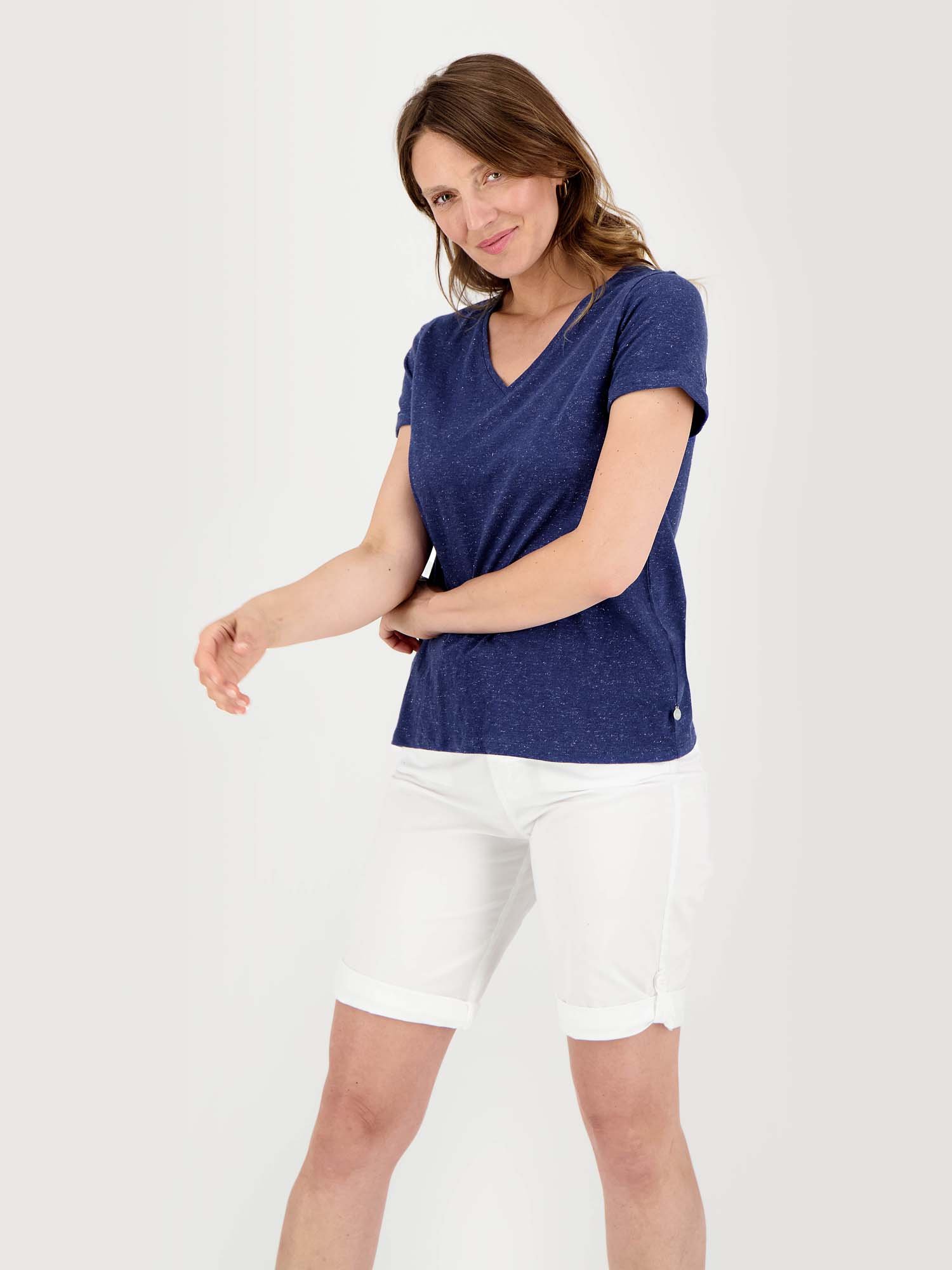 Tee-Shirt Femme Col V Jersey Coton Marine