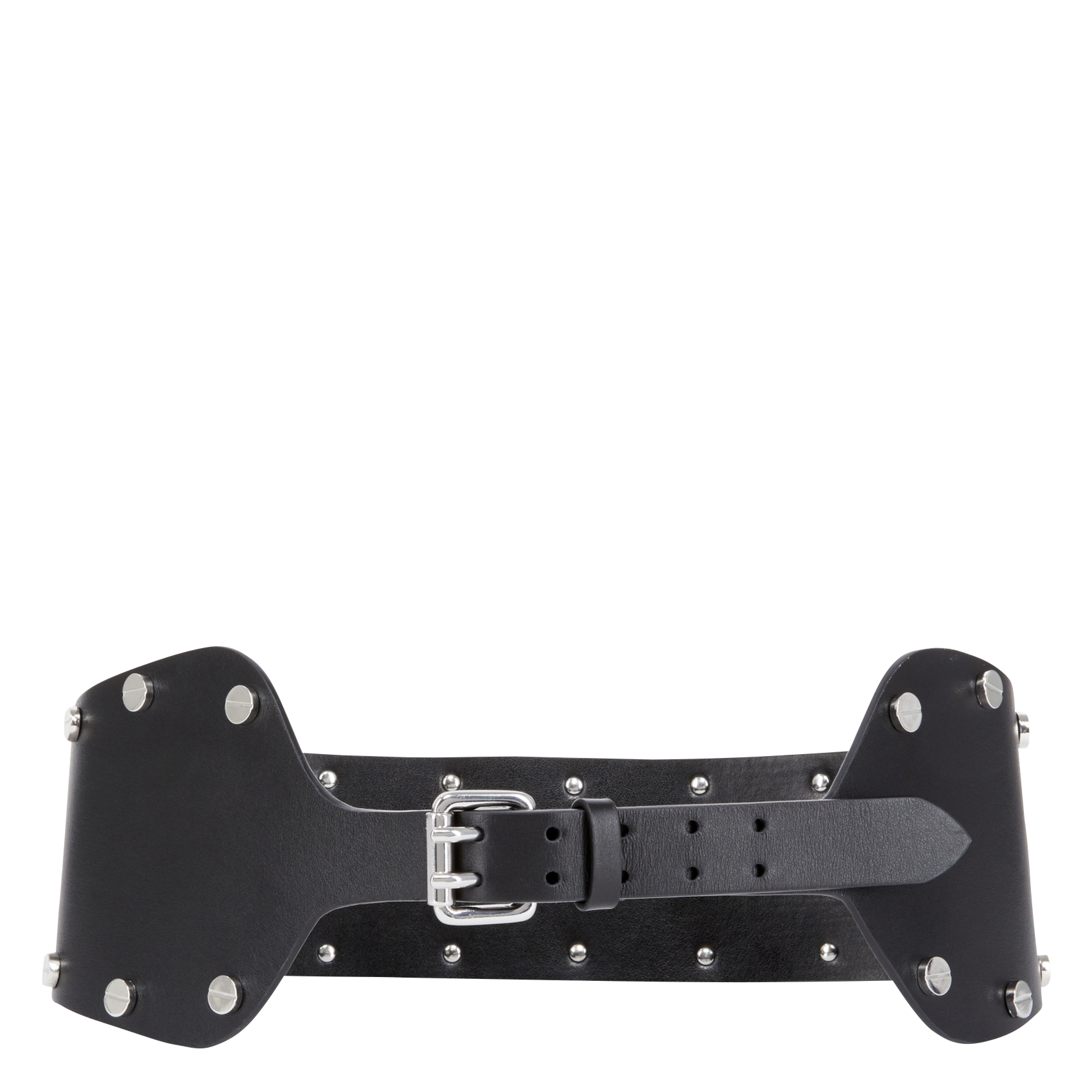 Ceinture large à clous en cuir| Noir