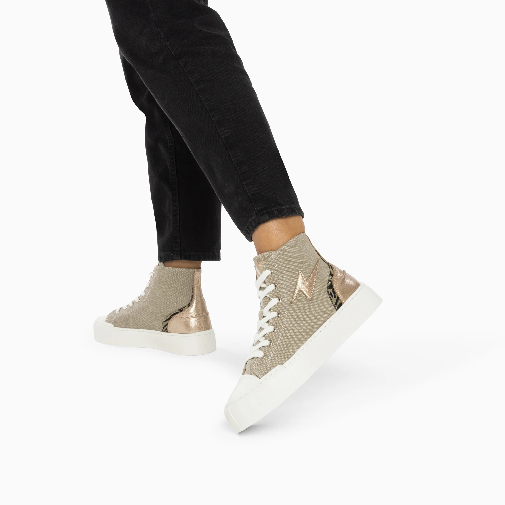 Sneakers-Baskets éclair Laure montantes kaki et champagne