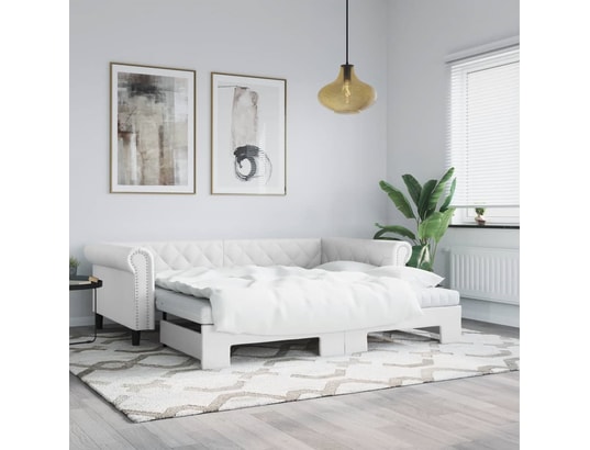 VIDAXL - Lit de jour et lit gigogne et matelas blanc 90x200cm similic...