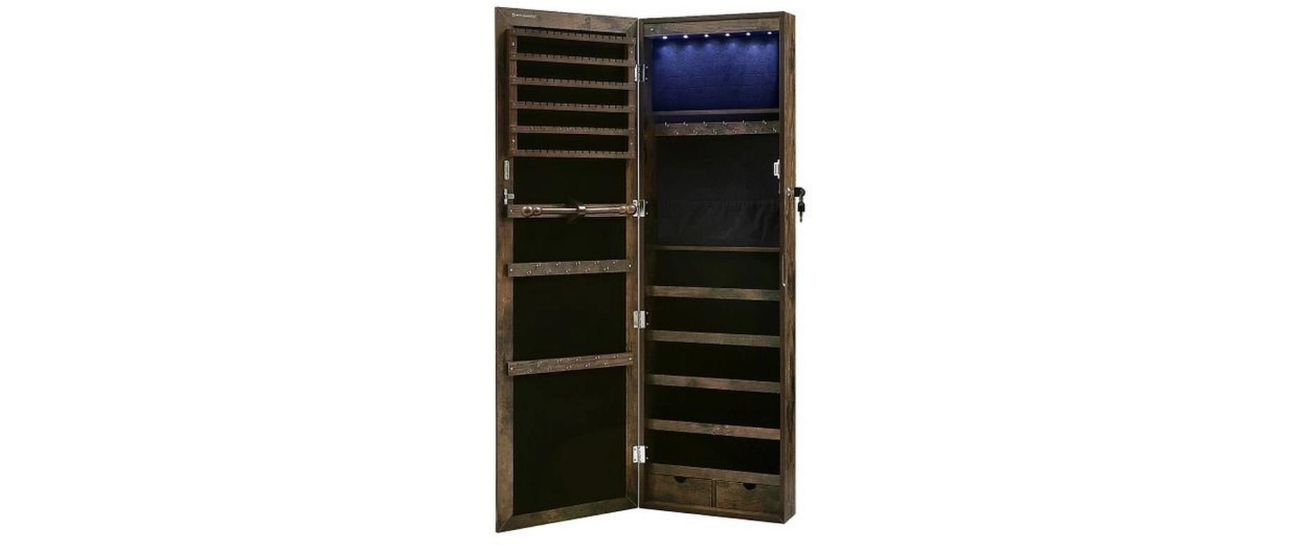 Schmuckhalter mit Spiegel 37 x 10 x 120 cm, Braun<br>Schmuckschrank