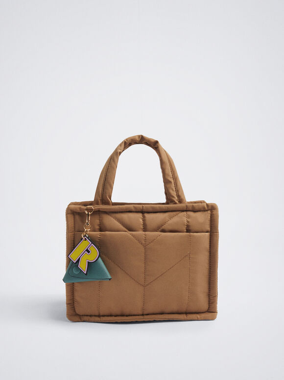 Bolsa de nylon com pingente - Cor de camelo