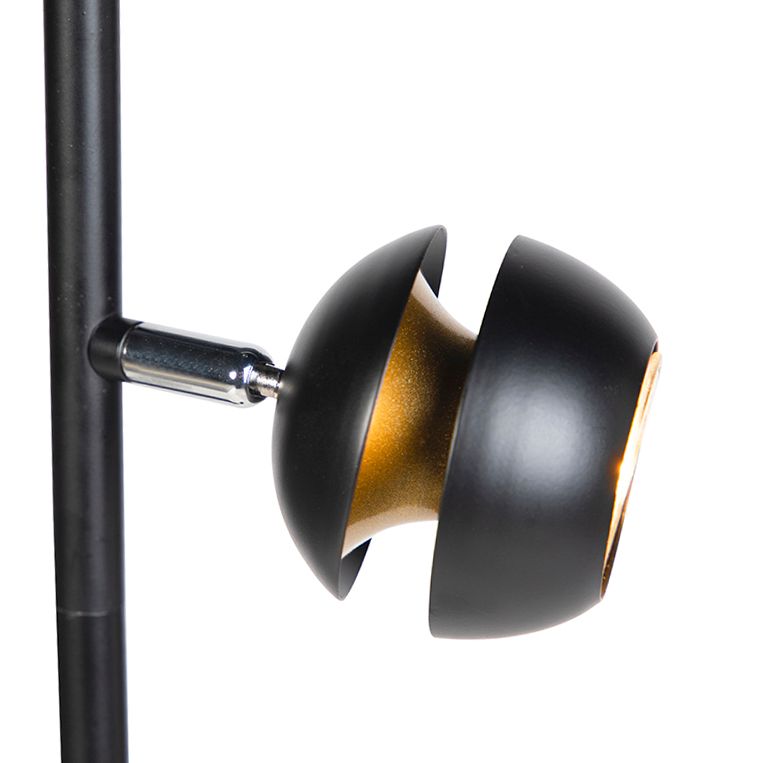 Moderne vloerlamp 3-lichts zwart met gouden binnenkant - Buell Deluxe