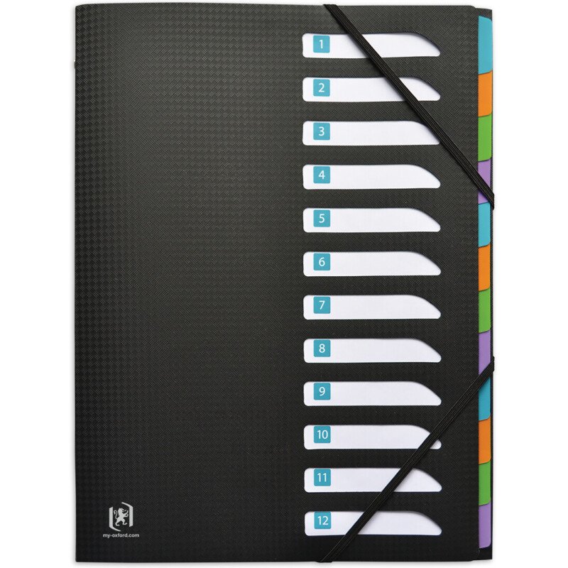 Trieur standard Oxford Memphis A4 12 positions couverture polypro noir