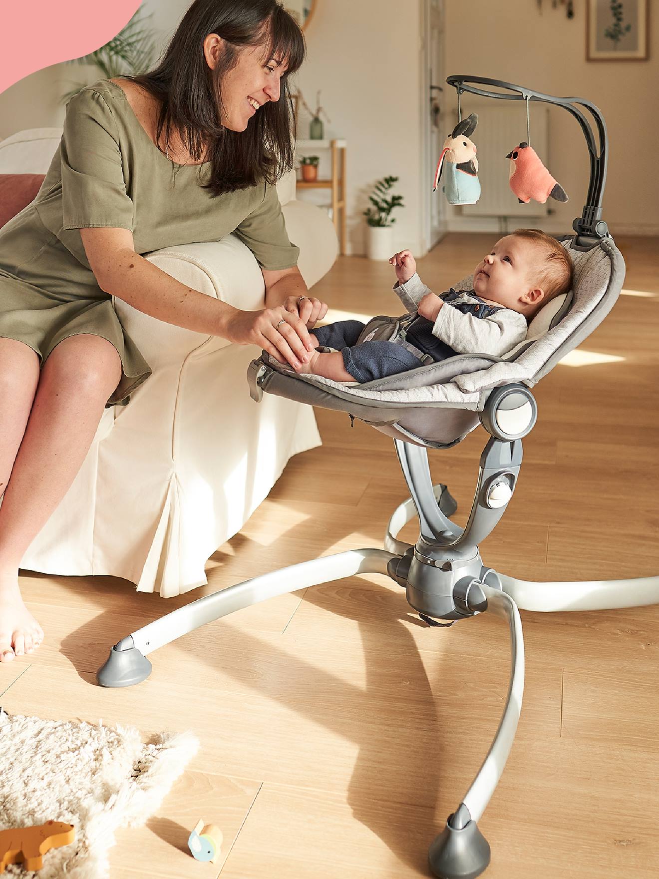 Rede de descanso BABYMOOV Swoon Up Graphik com arco de brincar, cinza claro, bicolor/multicolorida