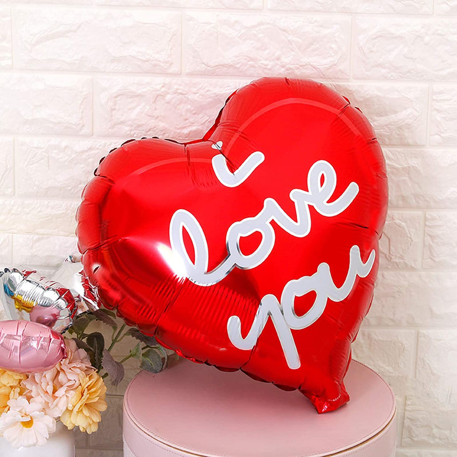 (10er Set) 42x45cm Herz Ballons Folien Luftballons Party Dekoration für Valentinstag / Hochzeit - I Love You