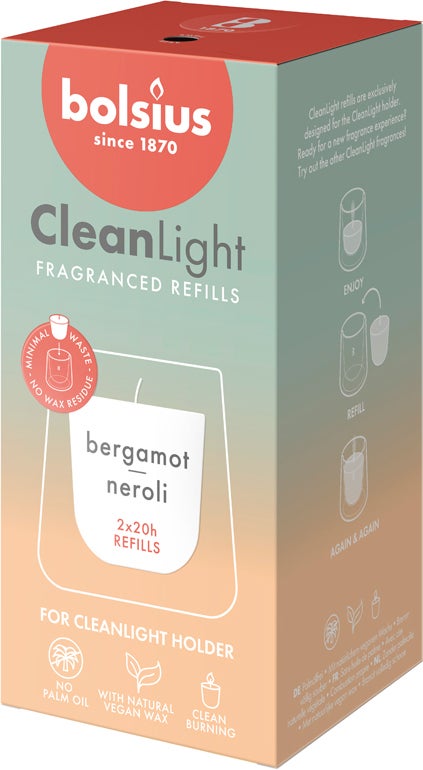 Bolsius navulling CleanLight Bergamot & Neroli wit 20 uur D 5,5 H 11,6 cm 2 stuks