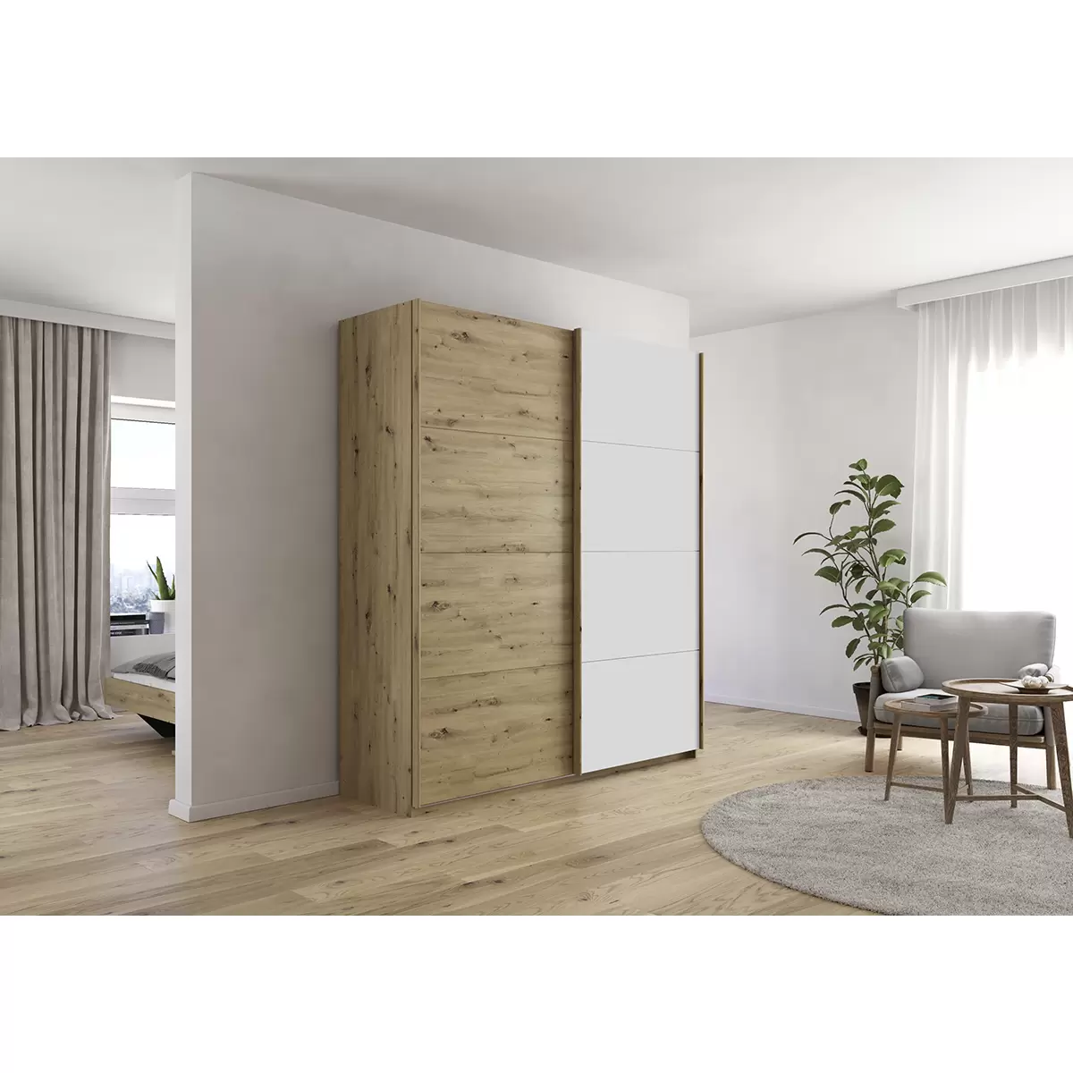 Schwebetürenschrank 2trg. Quadra Artisan Eiche,weiss