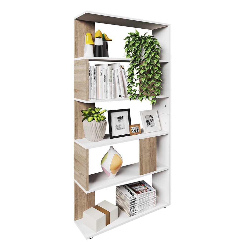 Vicco Raumteiler Bücherregal Standregal Büroregal Regal 5 Fächer Weiß Sonoma
