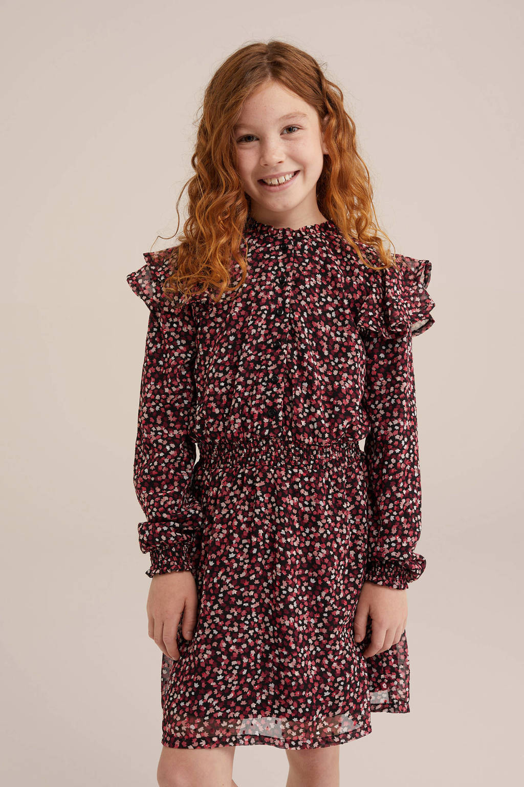 jurk met all over print zwart/rood