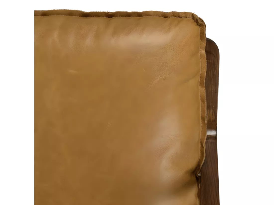 GASTON - Fauteuil incliné vintage cuir marron cognac, structure en bois