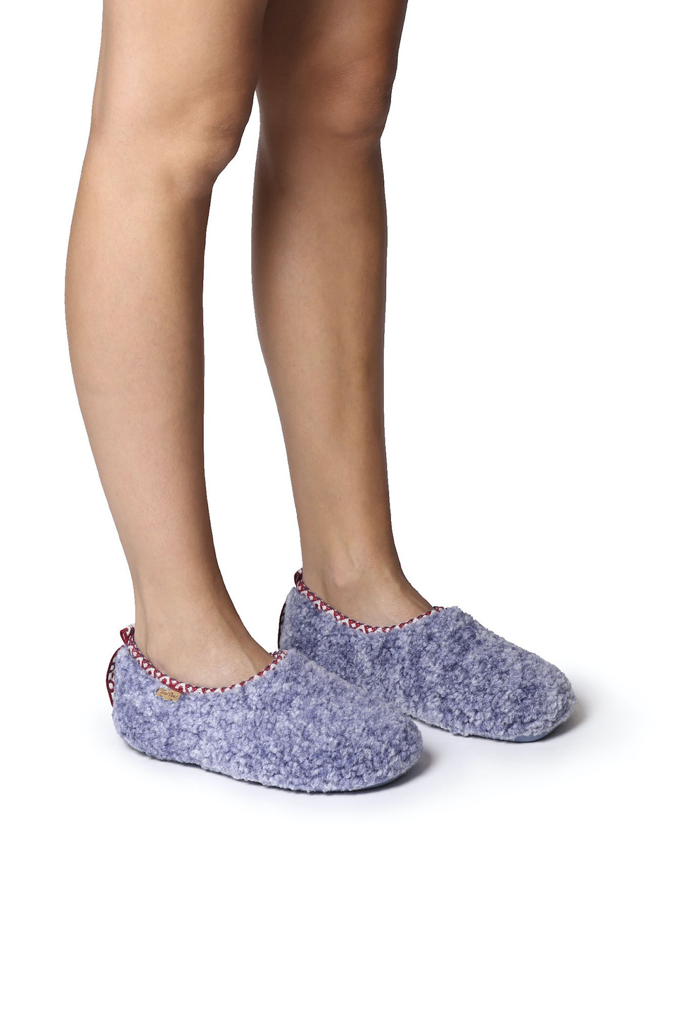Sapato feminino estilo pantufa em pele de carneiro azul