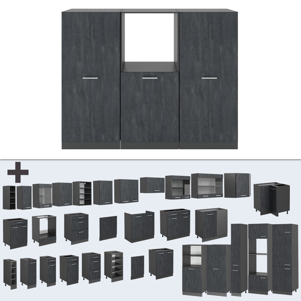 Vicco Küchenblock R-Line 180 cm Schwarz Beton Anthrazit ohne Arbeitsplatte