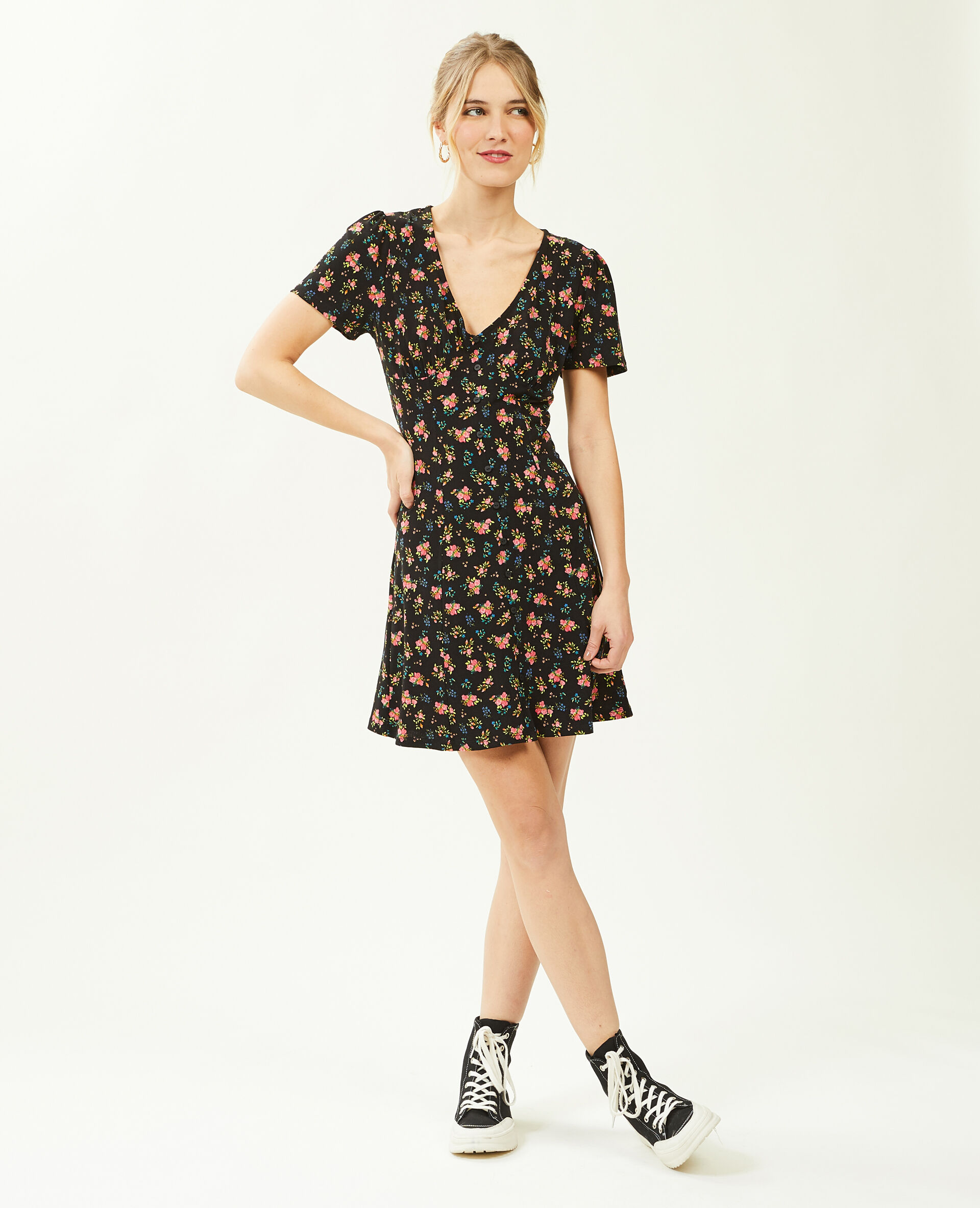 Robe courte avec boutons - Gris
