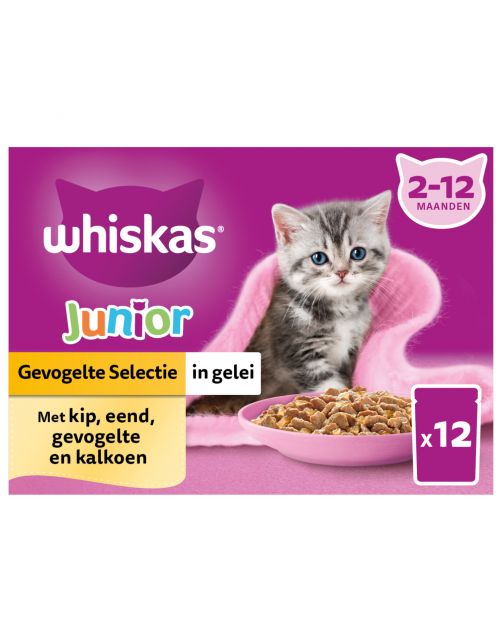 Whiskas Junior Selectie In Gelei Maaltijdzakjes Multipack - Kattenvoer - Kip Eend Kalkoen 12x85 g