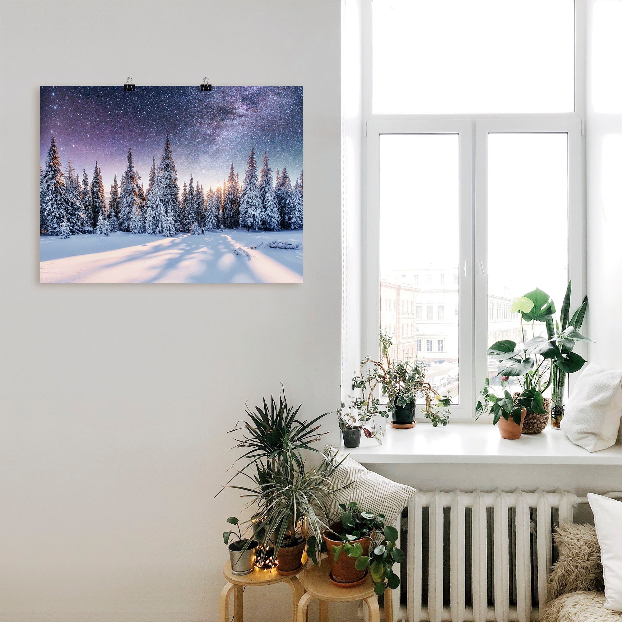 Artland Wandbild »Tannenwald im Schnee vorm Sternenhimmel« Berge & Alpenbilder 1 Stk. tlg. als Alubild, Outdoorbild, Leinwandbild, Poster in verschied. Grössen