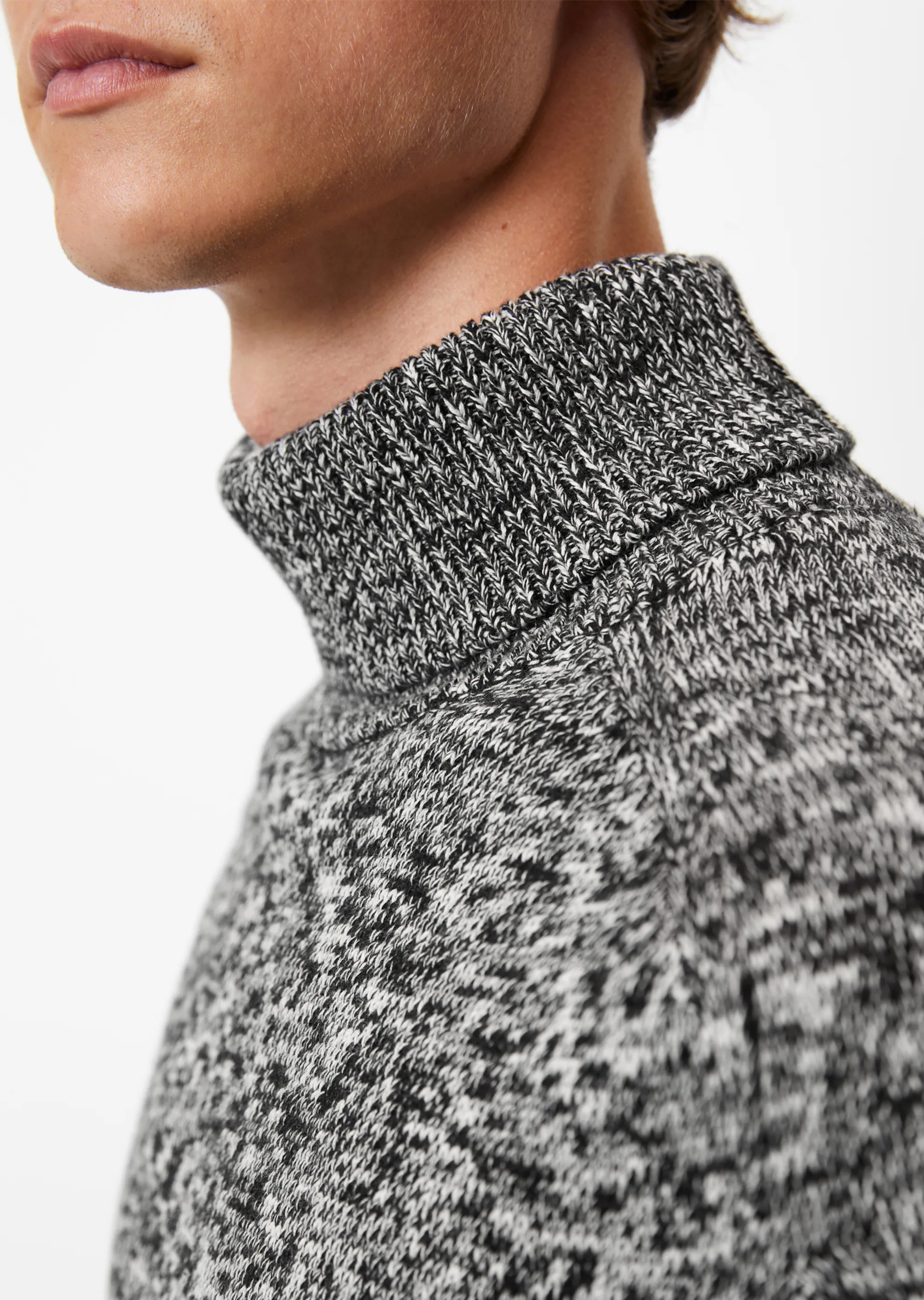 Rollkragen-Pullover relaxed aus zweifarbigem Bio-Baumwoll-Garn