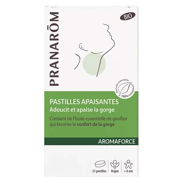 Pastilhas para garganta Pranarom Aromaforce, 21 unidades