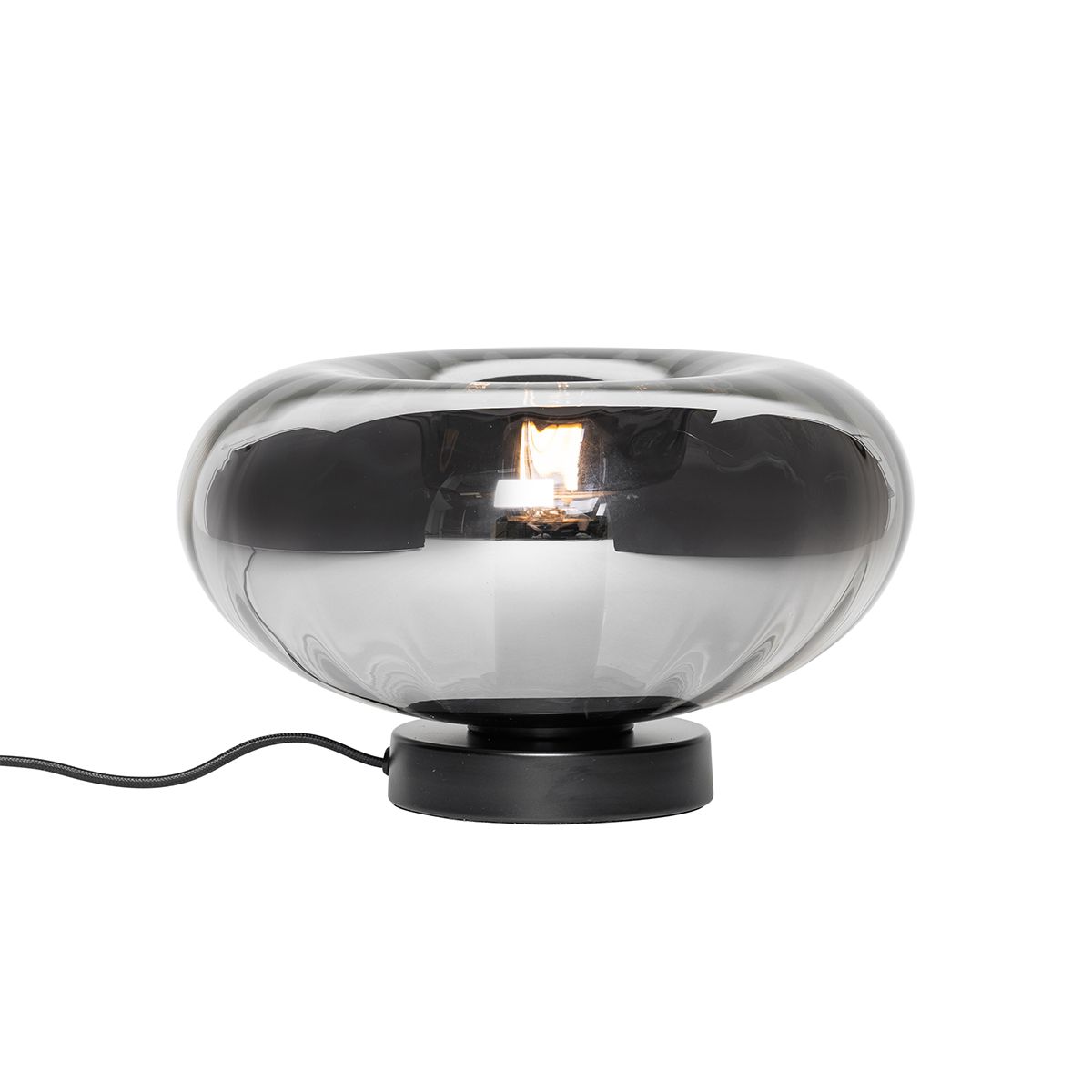 Art Deco tafellamp zwart met smoke glas - Ayesha