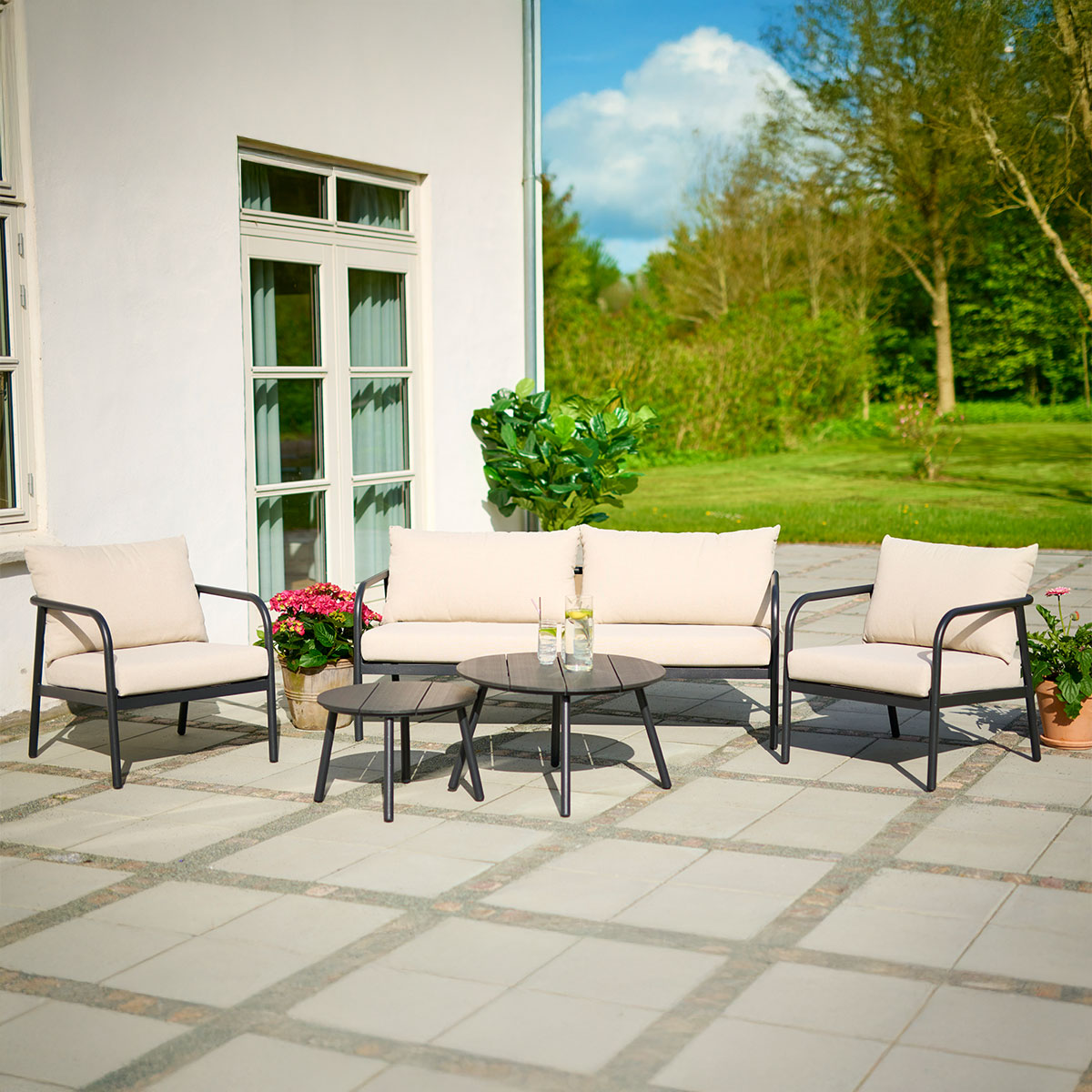 Tuin loungeset Manu 5-delig met zitkussens Beige