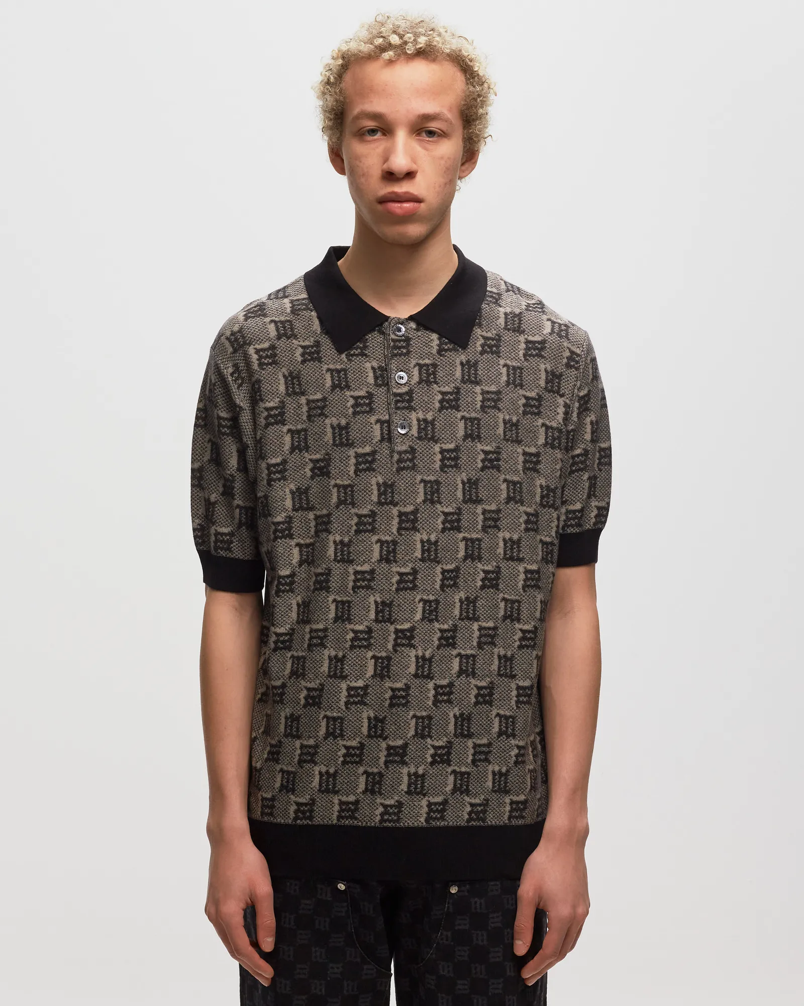 MISBHV SILK WOOL KNITTED MONOGRAM POLO TEE