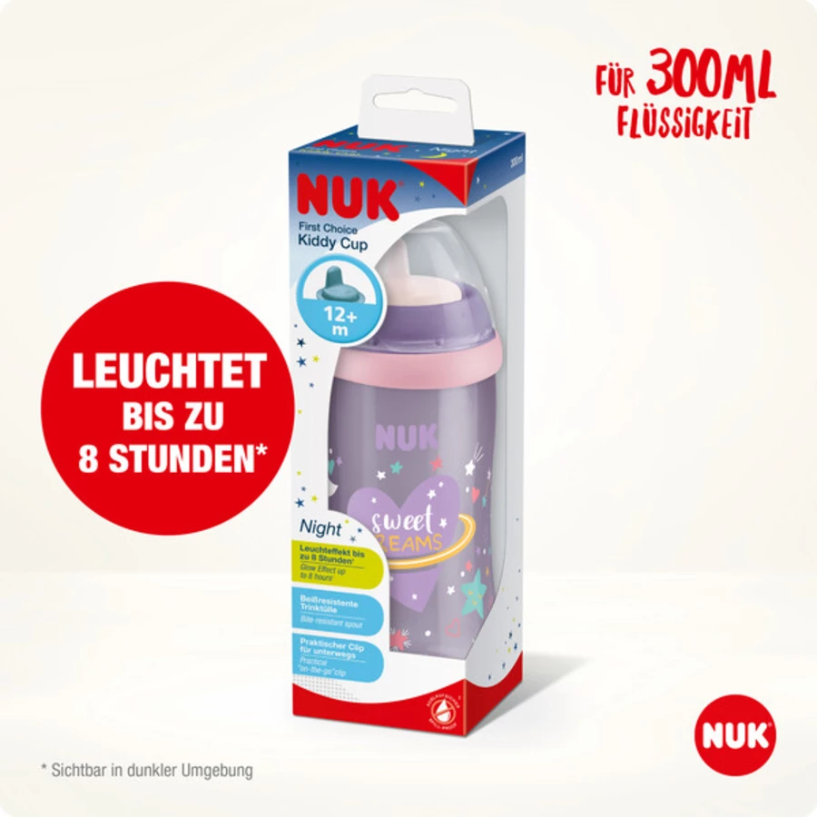 NUK Trinkflasche Kiddy Cup Night 300 ml, violett