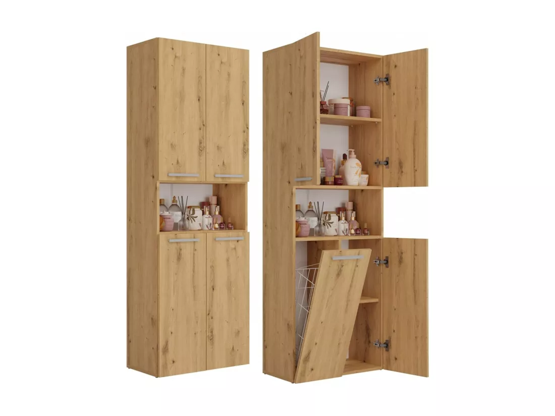 GLAZE - Armoire de salle de bain avec panier à ligne - Style moderne - 174x60x30 cm - Colonne sdb