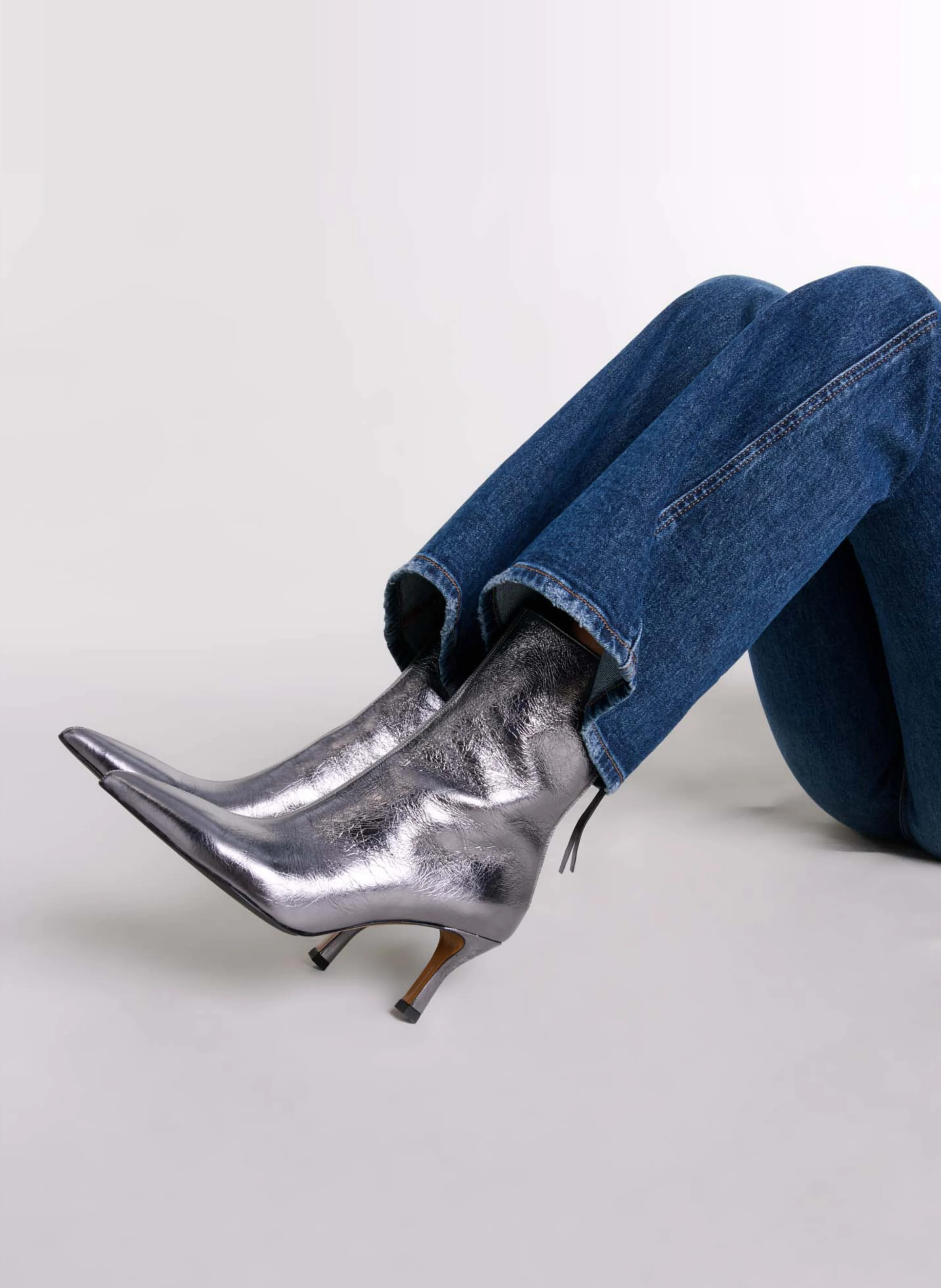 Bottes à talons en cuir métallisé | Argent
