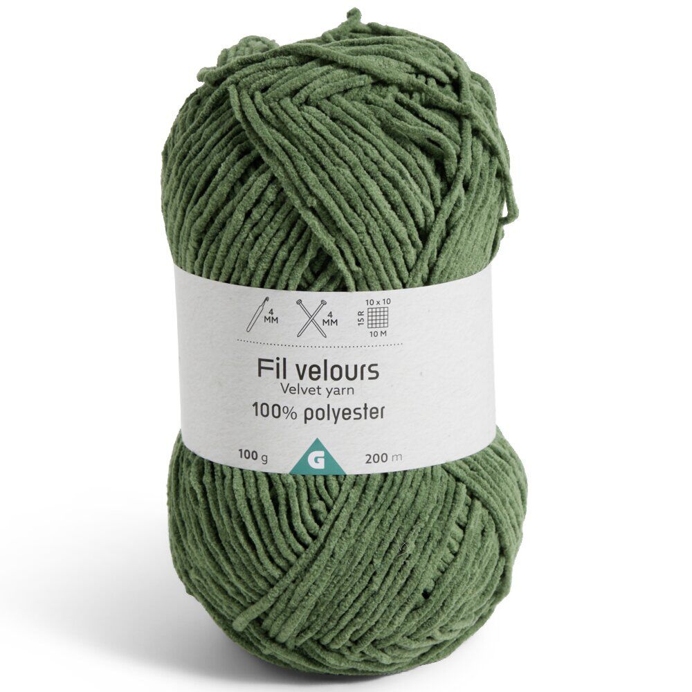 Pelote fil à tricoter 200m effet velours polyester vert 100g