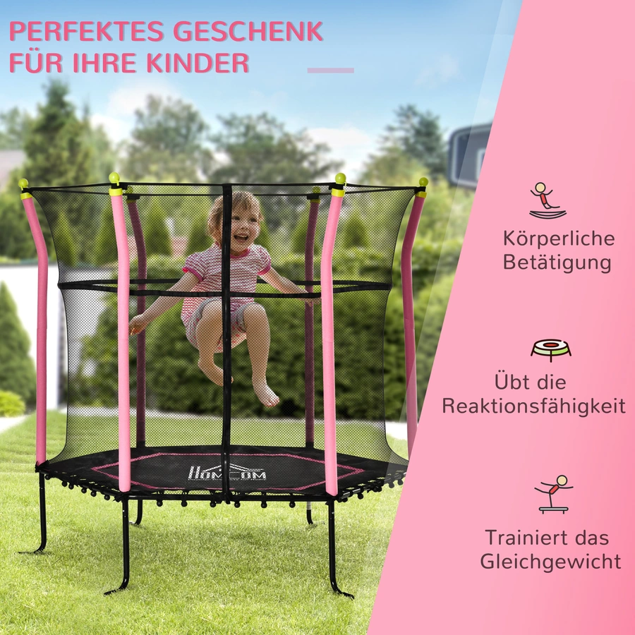 HOMCOM Trampolin mit Sicherheitsnetz schwarz, rosa