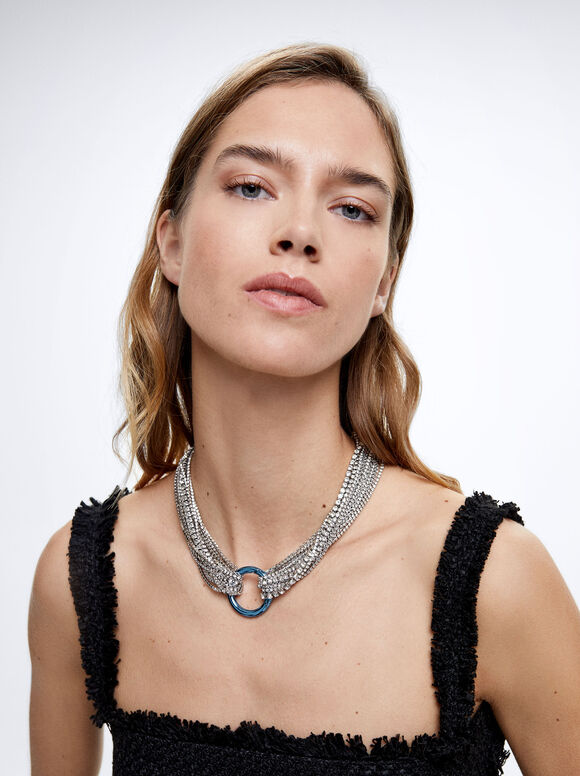 Colar com diamantes - folheado a ouro