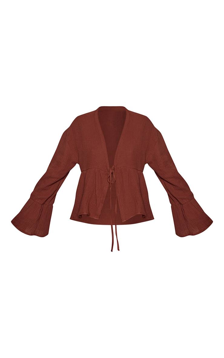 Chocolat Blouse Coordonnée Haute En Gaze De Coton Avec Lien Noué Devant