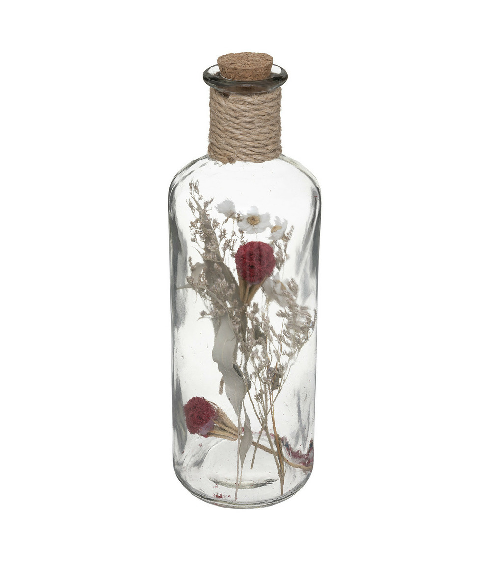 Fleurs séchées dans bouteille en verre d 9 x h 28 cm