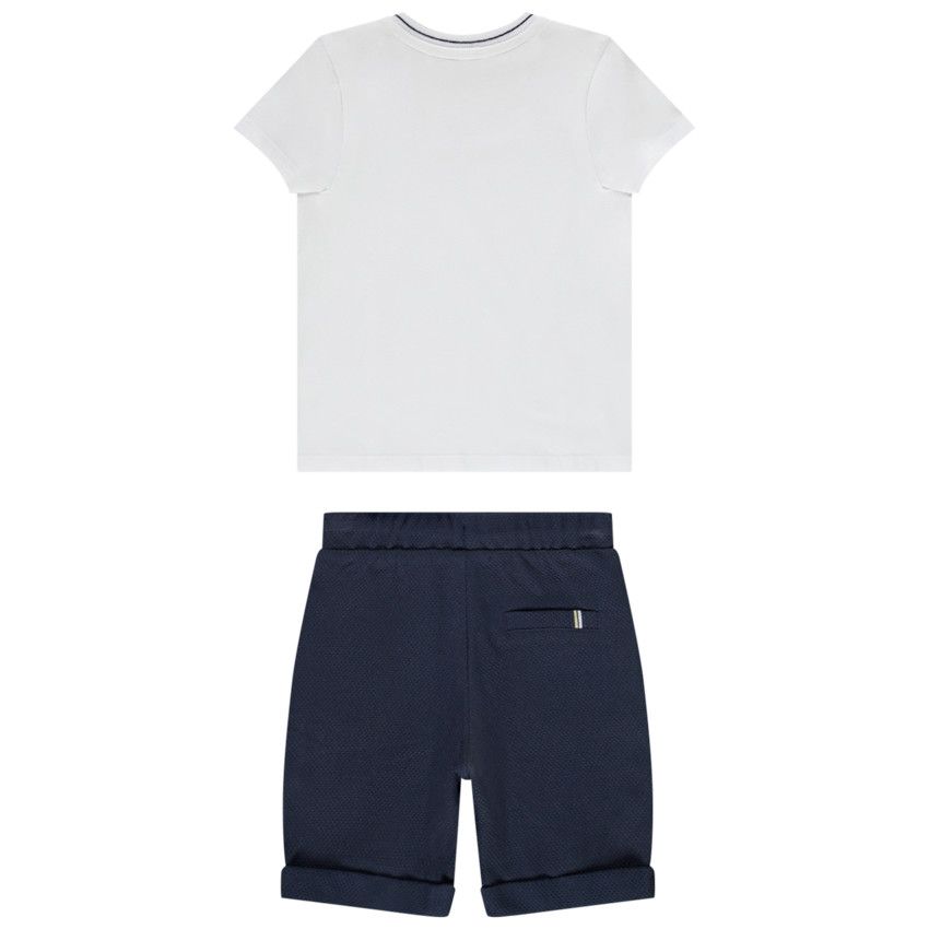 Ensemble 2 pièces t-shirt print vélo + bermuda en nid d'abeille pour bébé garçon - Blanc