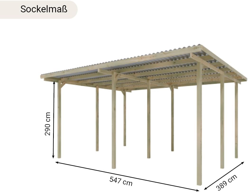 Holz Doppel Carport | 595 x 495 cm | 290 cm hoch | Fichte Kiefer Carport | mit UV-Schutz | 9er Pfosten | inkl. Dacheindeckung