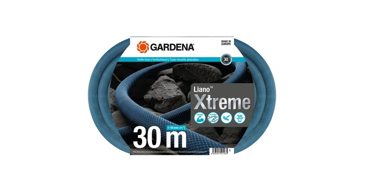GARDENATextielslang Liano Xtreme 19 mm (3/4”), 30 m  (Donkergrijs/oranje)