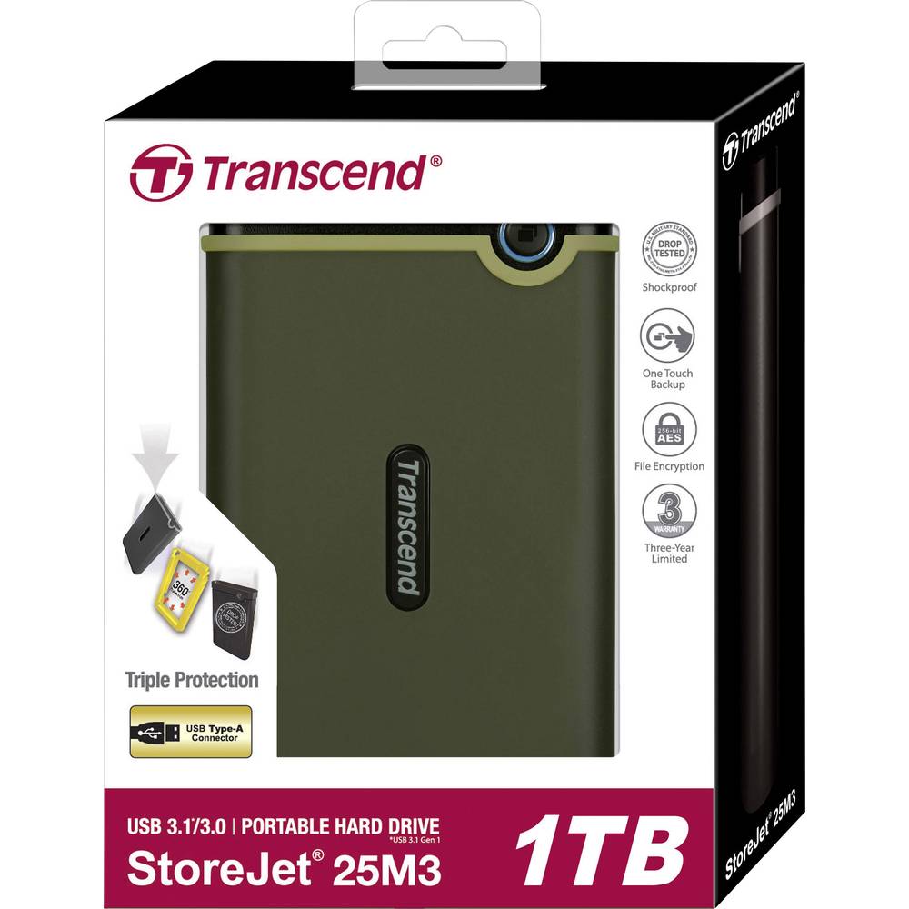 Transcend StoreJet 25M3G 1TB externe HDD USB3.1 Gen 1 + software