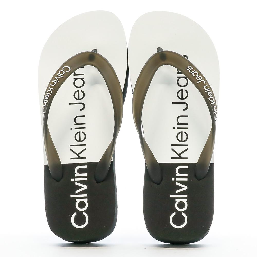 Calvin Klein Jeans Tongs Compensée Blanc/Noir Femme Calvin Klein Jeans Beach Sandal