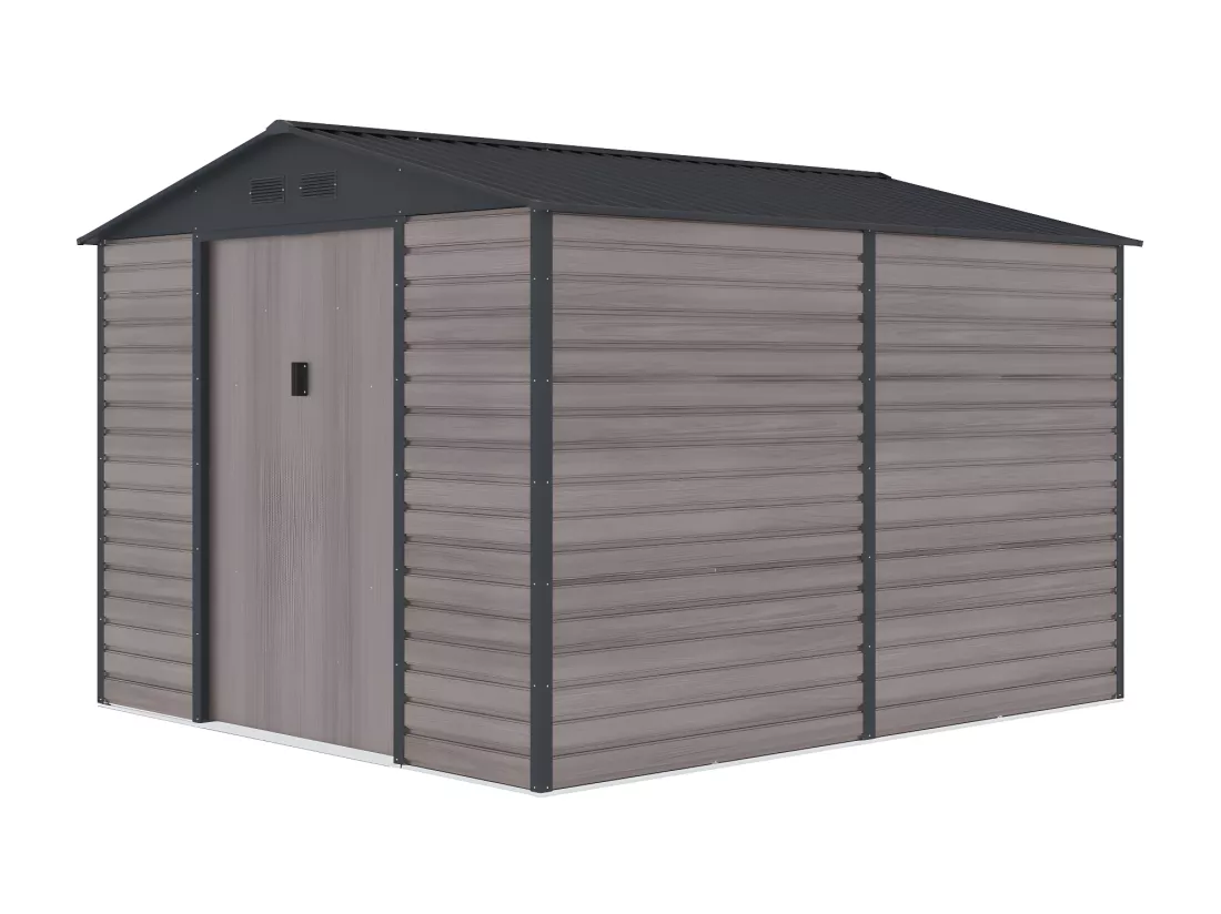 Abri de jardin métal en acier galvanisé effet bois gris 8,94 m² - ADELMO