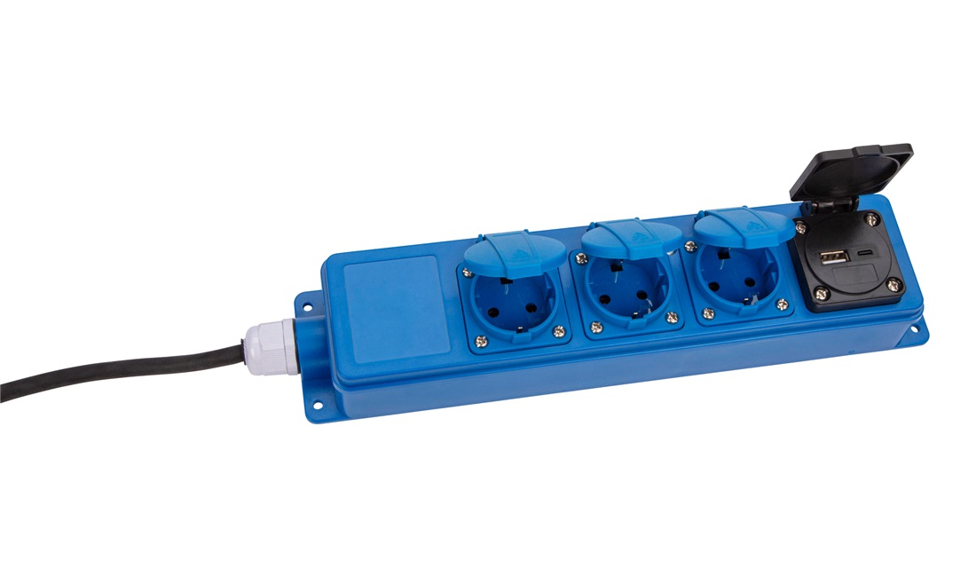 Stikdåse for CEE t.3xschuko+2xUSB, 7,5m